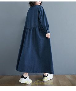 デニムワンピース | ワンピース レディース カジュアル 人気 デニム ロング丈 ゆったり 大きいサイズ ポケット スリット 20代30代40代 華奢見え 着痩せ 体型カバー 可愛い