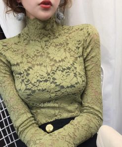 Tシャツ・カットソー | インナー 総レース シースルー 花柄 ハイネック カットソー 重ね着 レディース セクシー トップス エレガント