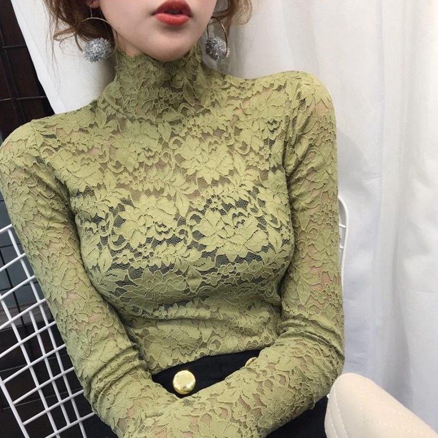 Tシャツ・カットソー | インナー 総レース シースルー 花柄 ハイネック カットソー 重ね着 レディース セクシー トップス エレガント