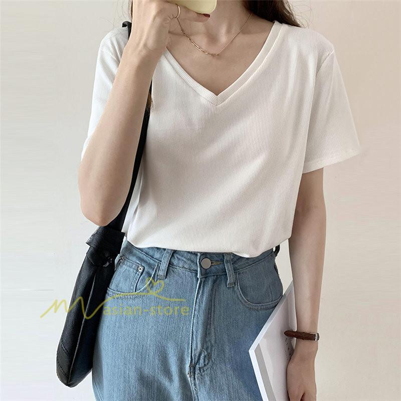 tシャツ・カットソー | Tシャツ レディース 春夏 トップス カットソー 半袖 『ゆるっとシンプルVネックTシャツ』 通勤通学 カジュアル 着痩せ 着回し お出かけ 20代30代40代50代 上品