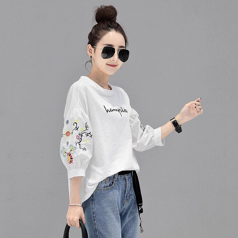 シャツ・ブラウス | シャツ ブラウス レディース パフスリーブ 花柄 刺繍 ストライプ トップス ラウンドネック 韓国風 カジュアル フェミニン トレンド ゆったり ファッション