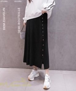 スカート | マタニティ Aライン秋 冬 コーデ 着痩せ 裾口スリット ニット 体型カバー リブ ウエスト調整 マタニティウェア 大きいサイズ カジュアル