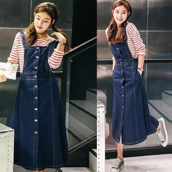 スカート | ワンピース ジャンパーサロペット ロングワンピース ミモレ丈 Aラインワンピース デニム20代30代40代 デニムサロペット デニムワンピース