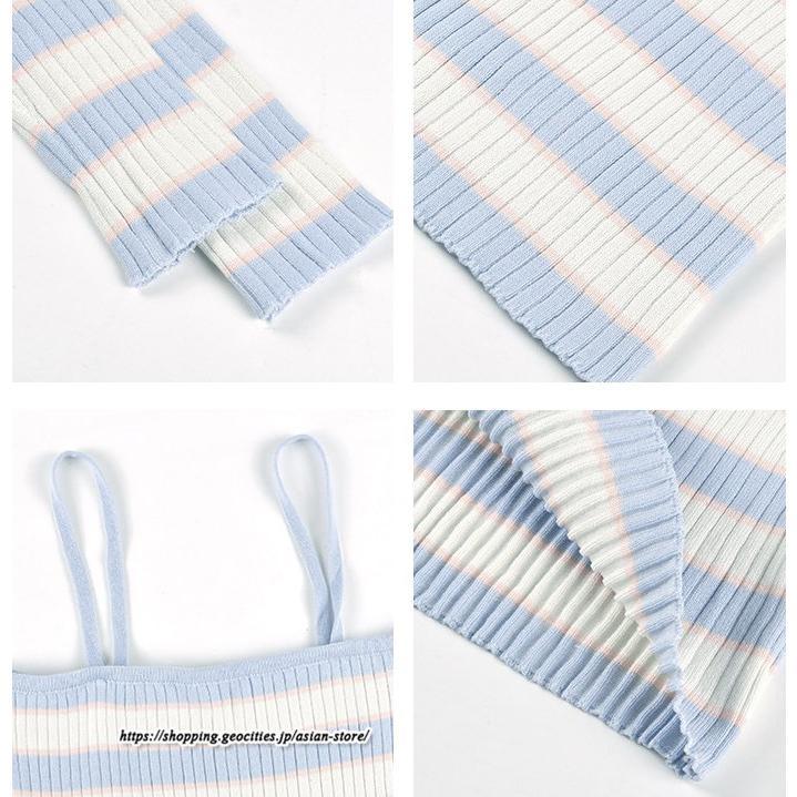 カーディガン | ニットワンピース リブニット トップス キャミワンピース ボーダー ニット 長袖 タイト ニットワンピース スリム セクシー 20代