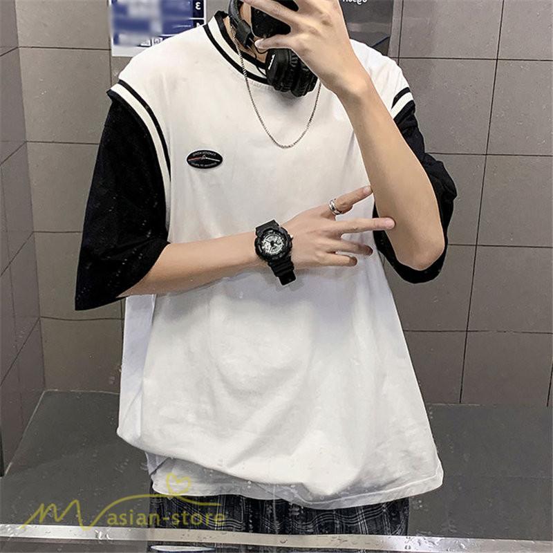 Tシャツ | Tシャツメンズ 重ね着風 半袖 Tシャツ おしゃれ ゆったり カジュアルシャツ クルーネック 新作 大きいサイズ 切り替え サマー上品 春夏 ファッション