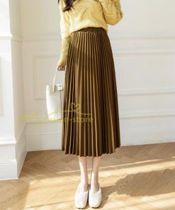 スカート | プリーツロングミモレ丈 Aラインウエストゴム ハイウエスト 秋冬 無地 ゆったり 大人 通学通勤 プリーツ エレガント