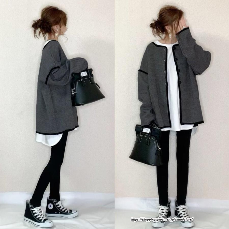 カーディガン | 秋冬 レディース 長袖 アウター 羽織り ツイード ノーカラー ツイードノーカラーゆったり トップス カーディ 楽チン