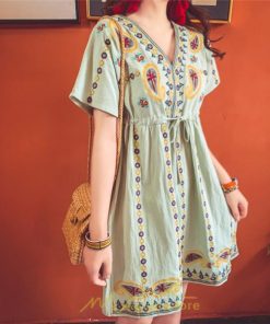 ミニ丈 | ワンピース ミニワンピース 膝上 レディース 夏 綿麻 きれいめ カジュアル 膝丈 Aライン おしゃれ 大人 可愛い セクシー Vネック 緑 赤 半袖 白 新作 上品