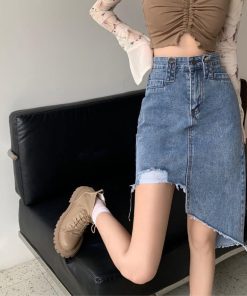 ひざ丈スカート | デニムスカート レディース ダメージ加工