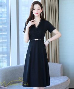 ミディアム | Aラインワンピース ワンピース レディース 着痩せ 無地 半袖 Vネック ひざ丈 ミディアムワンピース カジュアル おしゃれ 30代 20代 上品 大きいサイズ 40代