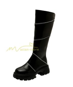 ロングブーツ | レディース ブーツ 秋冬 シューズ 靴 太ヒール チャンキーヒール 合皮ブーツ PUブーツ ロング靴 COS コスプレ 大人 後ろファスナー くつ