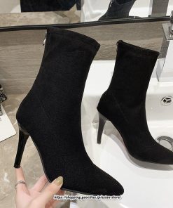 ブーツ | ハイヒール 10cmヒール 黒 レディース ポインテッドトゥ ピンヒール パンプス スエード調 可愛い おしゃれ 靴 秋 通勤 冬 美脚 高級感