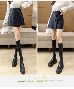 スカート | ミニレディース Aライン タイト フェイクレザー リボン ショート丈 カジュアル お出かけ 通勤 韓国風 2022秋冬 オシャレ 新作 着回し