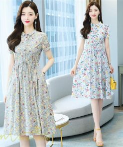 ミディアム | ワンピース レディース 花柄 サマーワンピース 半袖 シャツワンピース 夏 30代 40代 きれいめ プリント おしゃれ 膝丈 ミディアムワンピース 大きいサイズ