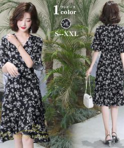 ミディアム | ワンピース 半袖 花柄 きれいめ レディース ひざ丈 ミディアムワンピース サマーワンピース 上品 シフォン Aライン きれいめ 夏 通勤 お出かけ 通学 春 上品