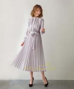 マキシ | プリーツワンピース ワンピース レディース ロングワンピース ミモレ丈 秋物 長袖 長袖ワンピース お呼ばれワンピース 大人 揺れる 二次会 シャツワンピース