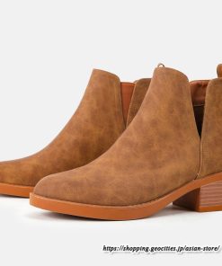 ショートブーツ | 大きいサイズ26.5cm レディース 上品 ブーツ 秋冬 春 チャンキーヒール 太ヒール シンプル 黒ブーツ ミドルヒール 大人 スリッポン ブーティー