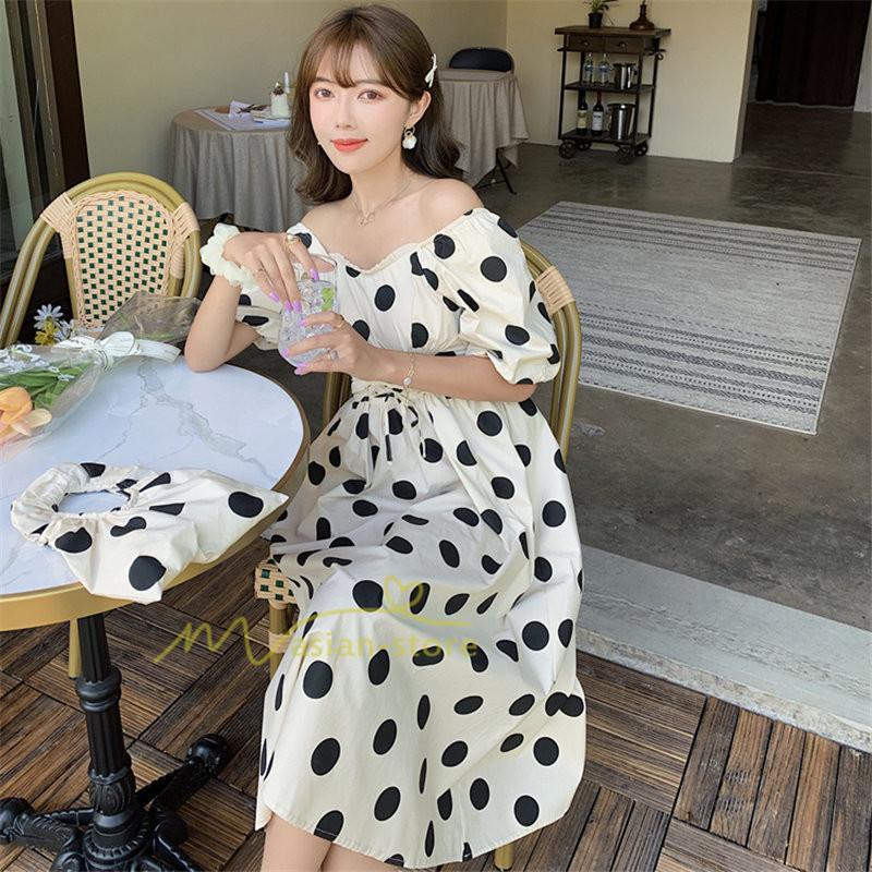 マキシ | ワンピース レディース チュニック 半袖 楽ちん 大きいサイズ 体型カバー ドット柄 カジュアル お出かけ ファッション 着痩せ 20代30代40代 エレガント 夏物