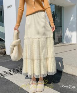 スカート | プリーツレディース ロング丈 マキシ 黒 グレー ベージュ ニット Aライン 秋冬コーデ 秋冬物 お出かけ デート 新着 普段着 旅行 女子会 新作 お呼ばれ