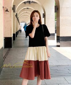 ミディアム | フレアワンピース 半袖 夏物 レディース ロングワンピース ミモレ丈 ギャザー Aラインワンピース 揺れる 大人 切り替え 20代30代 可愛い