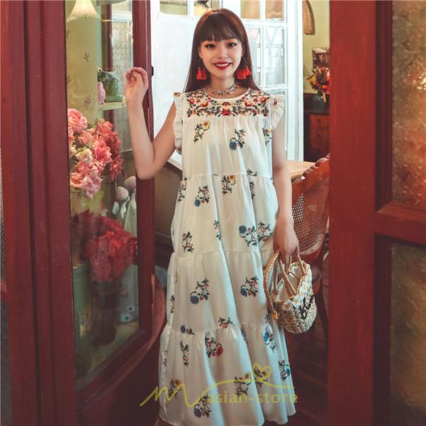 マキシ | ワンピース 夏 レディース リゾートワンピ ロングワンピース きれいめ 夏ワンピ エスニック 花柄 ノースリーブ 海外旅行 レトロ 夏服 ロング サマーワンピース