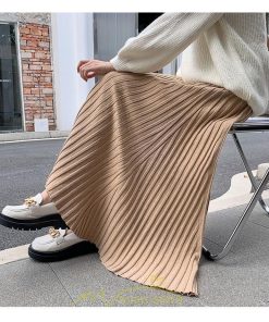 スカート | レディース プリーツ秋 冬 ロング マキシ 落ち感 ウエストゴム ハイウエスト ニット 秋冬コーデ あったか きれいめ おしゃれ カジュアル