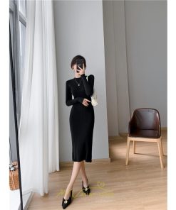 ニットワンピース | タイト ワンピース ニット レディース 秋冬 ワンピース 結婚式 ミモレ丈 ロング丈 着痩せ 通勤 上品 オフィス 高級感 おしゃれ 暖か