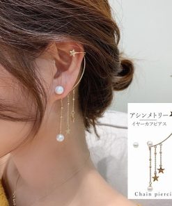 その他アクセサリー | イヤーカフピアス ロング イヤークリップ パール イヤーカフ レディース アシンメトリー 星モチーフ チェーンピアス