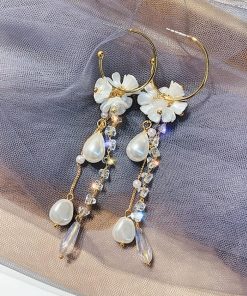 その他アクセサリー | レディース かわいい 大きめ チェーンピアス ロングピアス パール フープ ぶらさがり ピアス