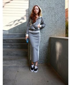 パーカー | 部分即日発送セットアップスウェットパーカースカート レディース タイトスカート トレンド フード付き大人無地体型カバー ロングスカート パーカ