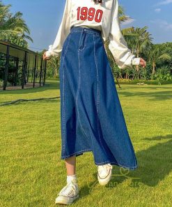 スカート | デニムウエストゴム ロングAライン 無地 ゆったりシルエット 広い裾幅 ハイウエスト Denim 秋冬 秋物 レディース 秋服 デニム