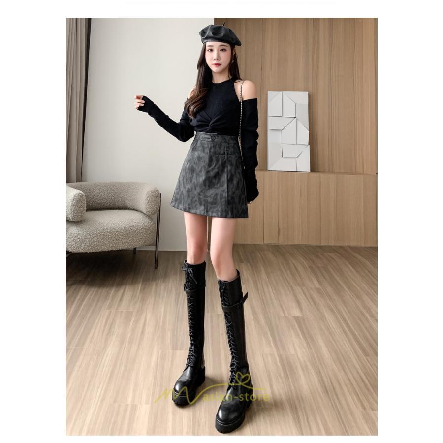 スカート | ミニレザーレディース タイト 秋 冬 ヒョウ柄 Aライン ハイウエスト おしゃれ 新作 可愛い フェイクレザー 着痩せ オシャレ