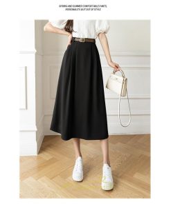 スカート | Aラインミモレ丈 裏地付き ボトムス 春 夏 黒 ベージュ カーキ おしゃれ お呼ばれ ファッション 女子会 カジュアル 無地 デート