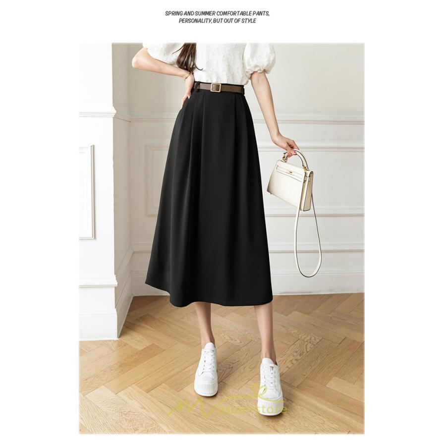 スカート | Aラインミモレ丈 裏地付き ボトムス 春 夏 黒 ベージュ カーキ おしゃれ お呼ばれ ファッション 女子会 カジュアル 無地 デート