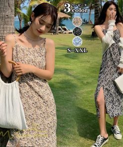 マキシ | サマーワンピース レディース 夏 ノースリーブ ワンピース 新作 きれいめ 着痩せ 可愛い 韓国風 旅行 花柄 裾口スリット 大人 30代 サマー 20代 お出かけ 40代