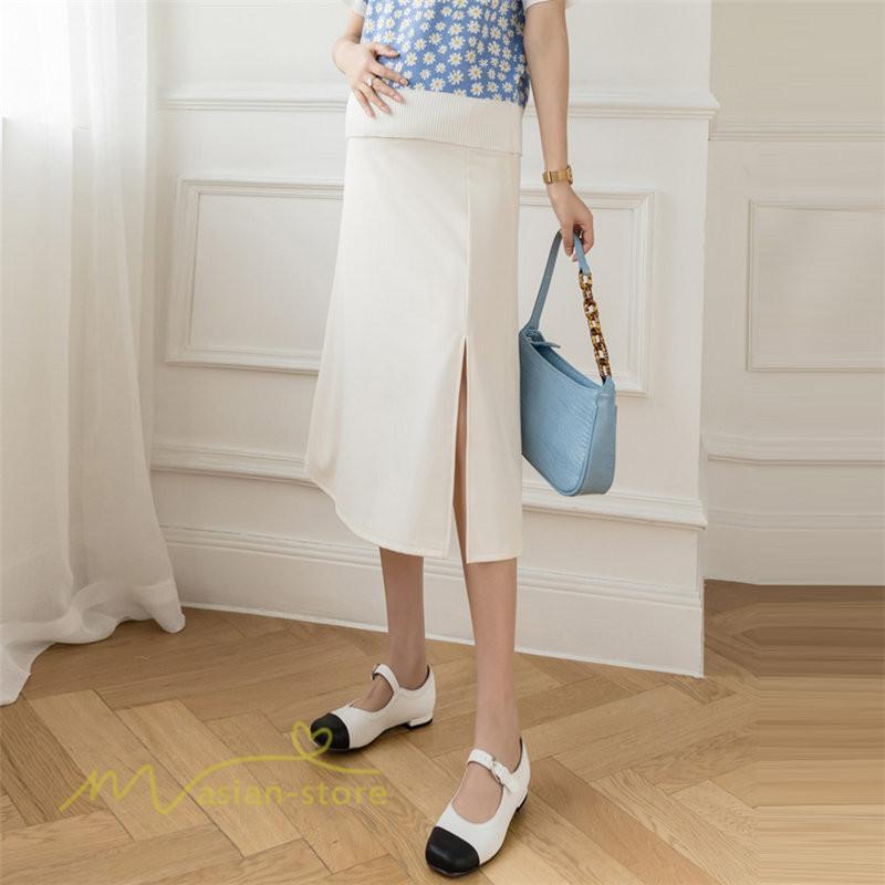 スカート | マタニティレディース 裾口スリット 上品 マタニティウェア 春 夏 大きいサイズ 無地 ウエスト調整 産前産後 マタニティ 妊婦服 妊婦 通勤