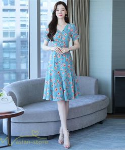 ミディアム | ワンピース レディース 着痩せ 半袖 花柄 きれいめ ミディアムワンピース カジュアル 膝丈 タック カジュアルワンピース おしゃれ サマーワンピース Vネック