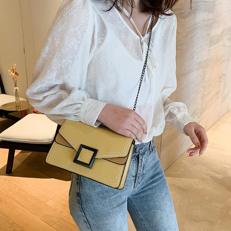 ショルダーバッグ | スクエアバッグ かばんブラック 肩掛け チェーンバッグ 斜めがけ ミニレディース 小さめ レザー 大人