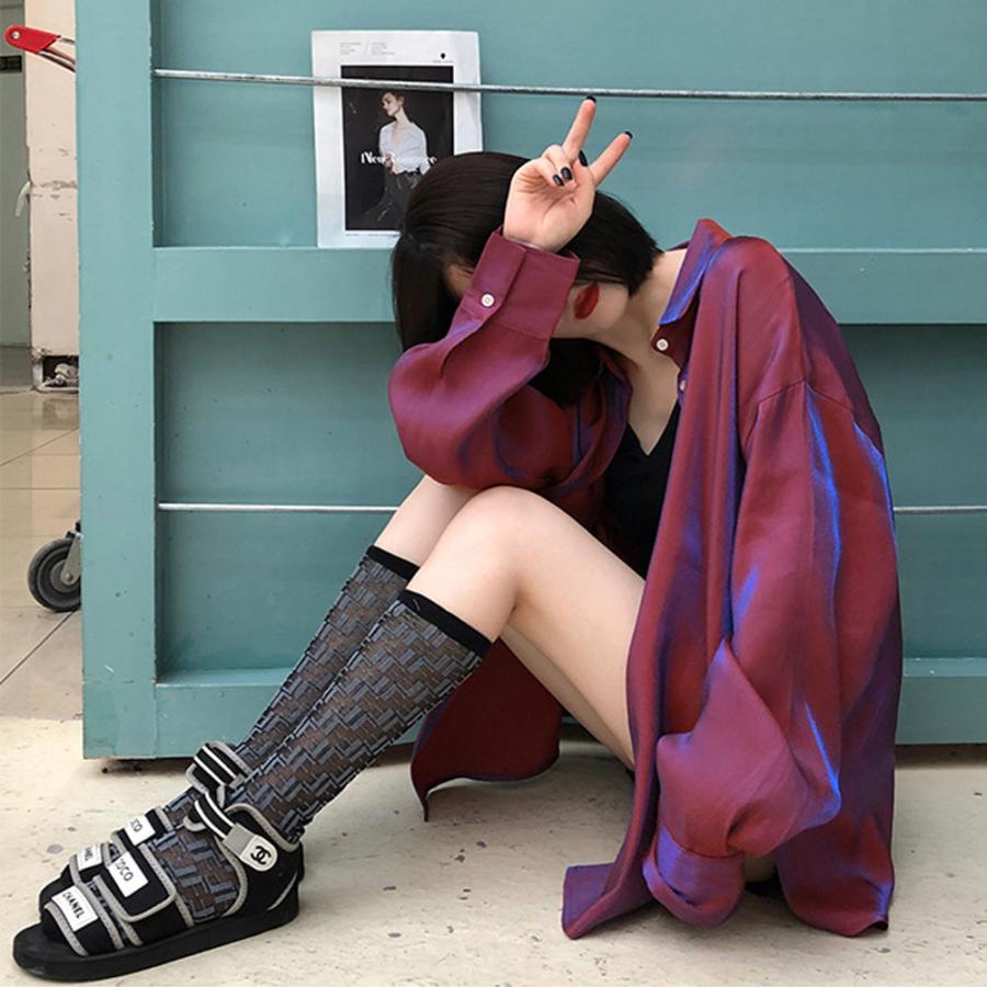 カーディガン | 光沢 サテン 春 レディース ブラウス ロングシャツ 夏 トップス 長袖 カラーシャツ レトロデザイン