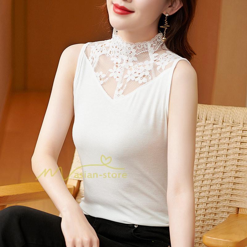 キャミソール タンクトップ | タンクトップ レディース おしゃれ 夏 ノースリーブ カットソー レース付き 20代30代40代50代 ママ インナー カジュアル カシュクール お出かけ 快適 着痩せ