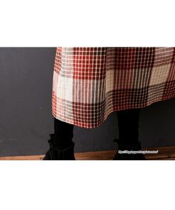 マキシ | チェック柄ワンピースリネン風 長袖ワンピース 30代レディース秋物長袖 綿麻風 ゆったり ゆるシルエット 大人 可愛い 通学通勤 リネンワンピ チェック柄 50代