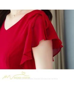 ミディアム | ミディアムワンピース レディース 着痩せ 半袖 大きいサイズ ワンピース Vネック 無地 エレガント 二次会 お呼ばれ きれいめ 40代 新作 20代 夏 膝丈 30代