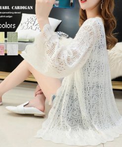 透かし編みトップス | ロングリブカーデ 透け感 カーディガン