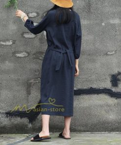マキシ | 綿麻 リネン ワンピース ロング 長袖 無地 レディース ロング丈 体型カバー ゆったり 秋服 ファッション 着痩せ お出かけ カジュアル 20代30代40代 通勤通学