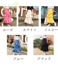 スカート | Aライン フレア裾 不規則アシンメトリー シフォン 韓国風 ティアード フリーサイズ 2020夏コーデ プリーツフレア ウエストゴム ハイウエスト