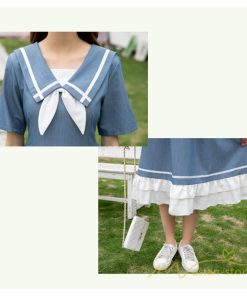 マキシ | ワンピース レディース 春夏 半袖 ハーフスリーブ ワンピース セーラーカラー ロング丈 マキシ丈 フレア お出かけ ビッグ裾幅 ゆったり ワンピース かわいい