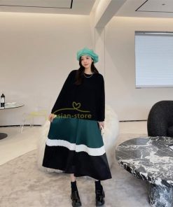 マキシ | 切り替えワンピース ドッキングワンピース 秋 レディース 裾プリーツワンピース ロングワンピース ゆったり 大きいサイズ 長袖 可愛い 秋物 大人 30代50代