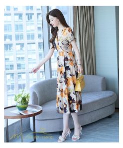 ミディアム | Aラインワンピース レディース 着痩せ 花柄 30代 40代 サマーワンピース ひざ下丈 ワンピース フレア きれいめ 大きいサイズ 上品 ポケット付き プリント 夏