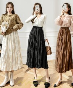 スカート | ロング 秋 秋服 レディース ボトムス ロングフレア プリーツ裏地付き キレイめ オシャレ 着痩せ 可愛い ウエストゴム フェミニン