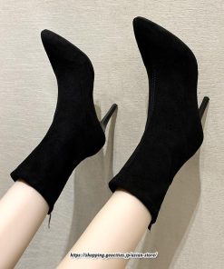 ブーツ | ハイヒール 10cmヒール 黒 レディース ポインテッドトゥ ピンヒール パンプス スエード調 可愛い おしゃれ 靴 秋 通勤 冬 美脚 高級感